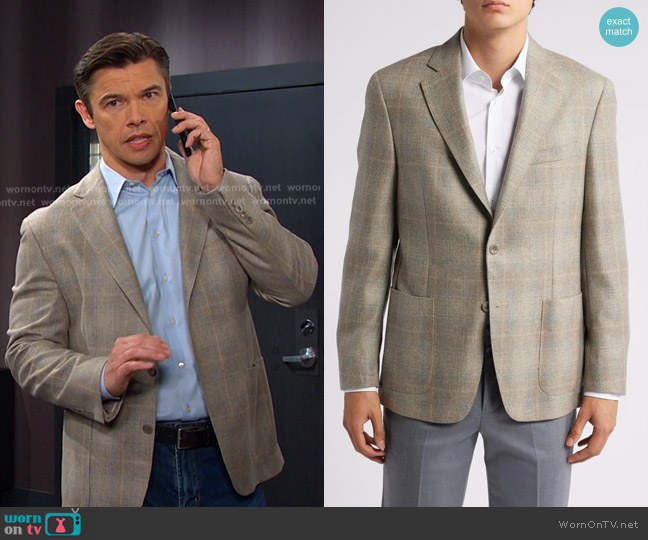Vince Iker Slim Fit Plaid Cashmere Sport Coat worn by Xander Kiriakis (Paul Telfer) on Days of our Lives