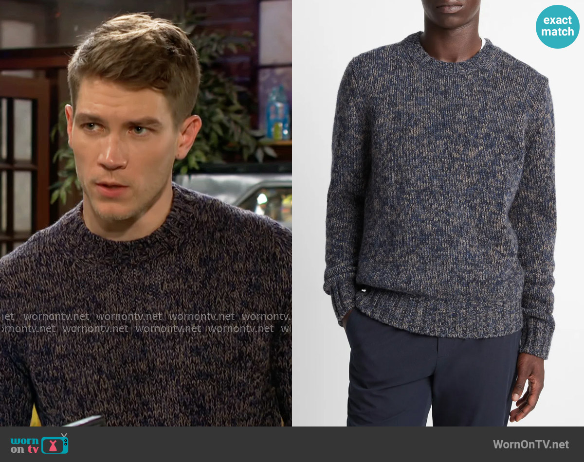 Vince Mega Marled Wool Blend Crewneck Sweater in Coastal Combo worn by Noah Newman (Lucas Adams) on The Young and the Restless