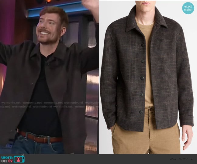 Vince Textured Plaid Shirt Jacket worn by MrBeast on The Kelly Clarkson Show