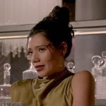 Violet’s chartreuse draped top on Chicago Fire