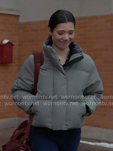 Violet’s olive green puffer jacket on Chicago Fire