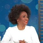 Jenifer Lewis’s white bell cuff ribbed top on Access Hollywood
