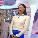 Hannah Bronfman’s white v-neck sweater and sequin pencil skirt on Today