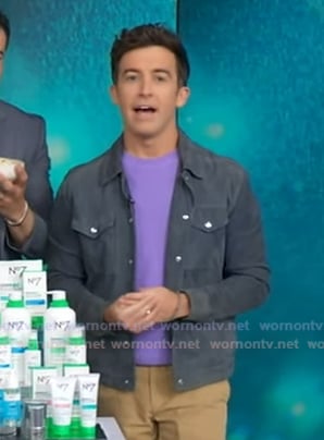 Will Ganss’ blue suede trucker jacket on Good Morning America