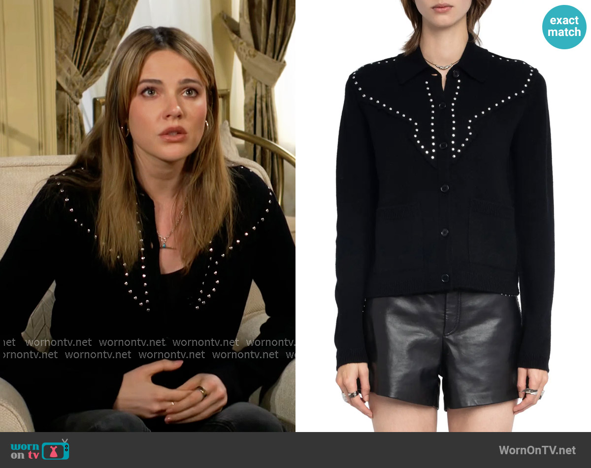 Zadig and Voltaire Adany Stud Detail Cardigan worn by Sharon Newman (Sharon Case) on The Young and the Restless