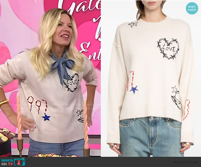 Zadig and Voltaire Embroidered heart detail sweater worn by Meredith Sinclair on Today
