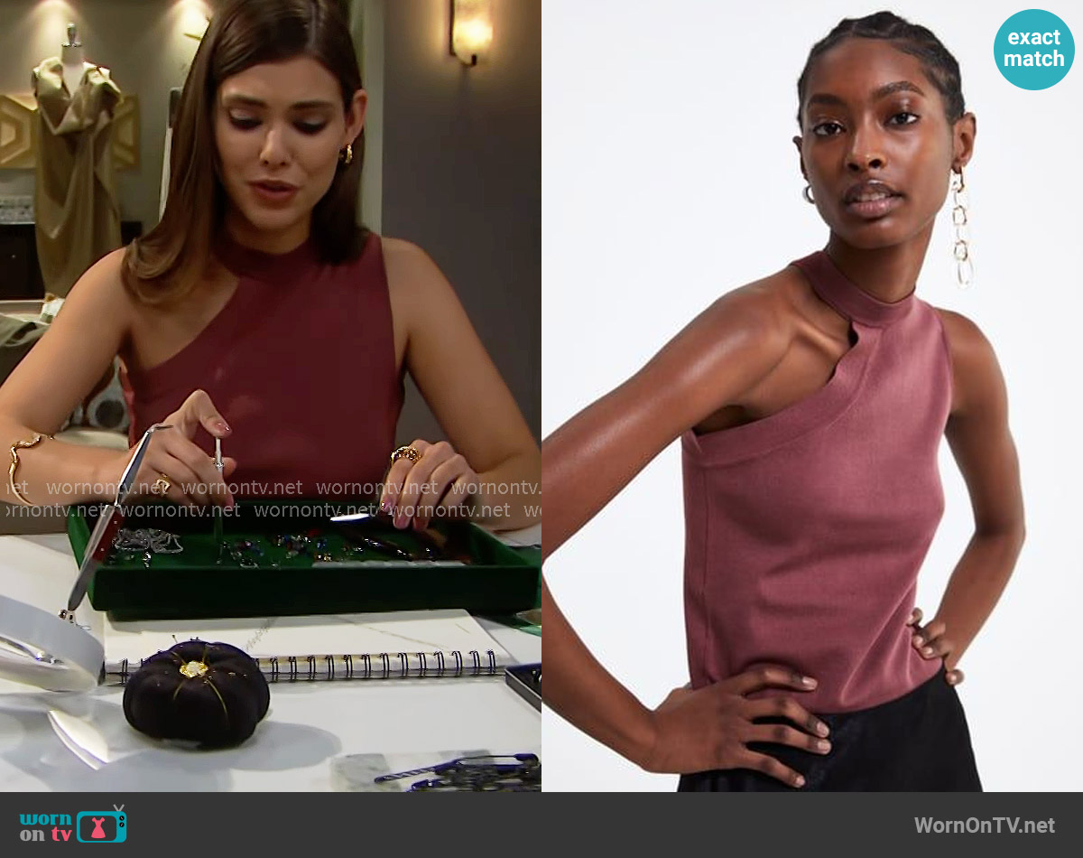 Zara Asymmetric Knit Tank worn by Electra Forrester (Laneya Grace) on The Bold and the Beautiful