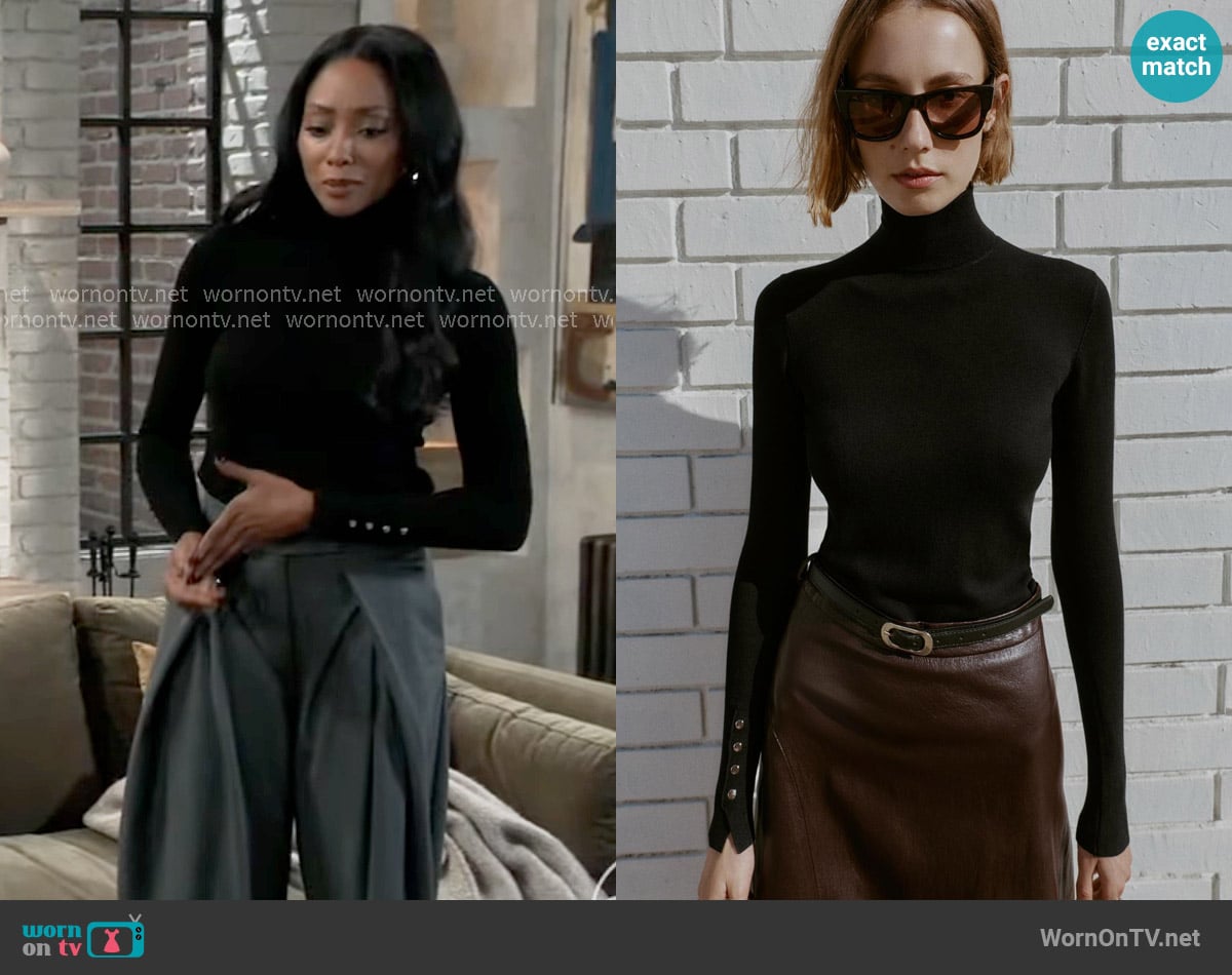 Zara Basic Plain Knit Sweater worn by Jordan Ashford (Tanisha Mariko Harper) on General Hospital