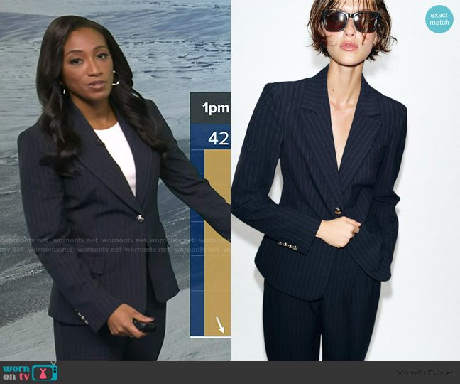 Zara Pinstripe Blazer worn by Brittany Bell on Good Morning America