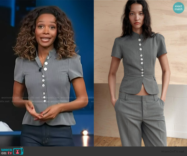 Zara Pinstripe Buttoned Top worn by Zuri Hall on Access Hollywood