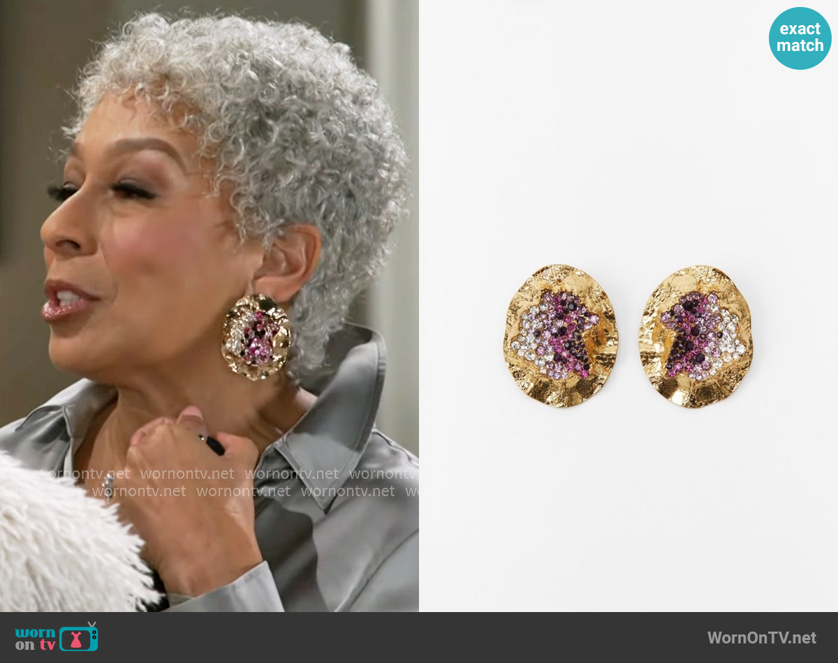 Zara Rhinestone Earrings worn by Anita Dupree (Tamara Tunie) on Beyond the Gates