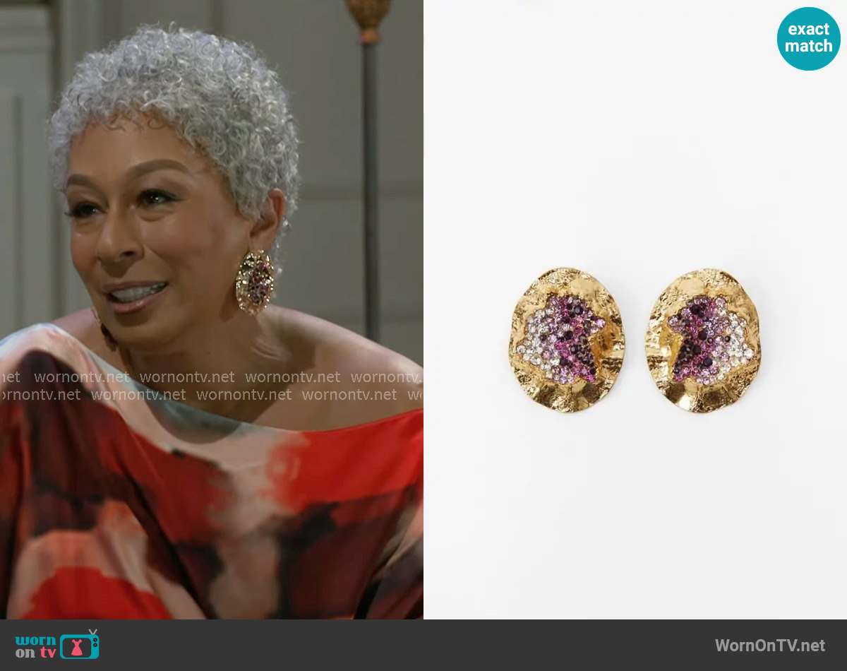 Zara Rhinestone Earrings worn by Anita Dupree (Tamara Tunie) on Beyond the Gates