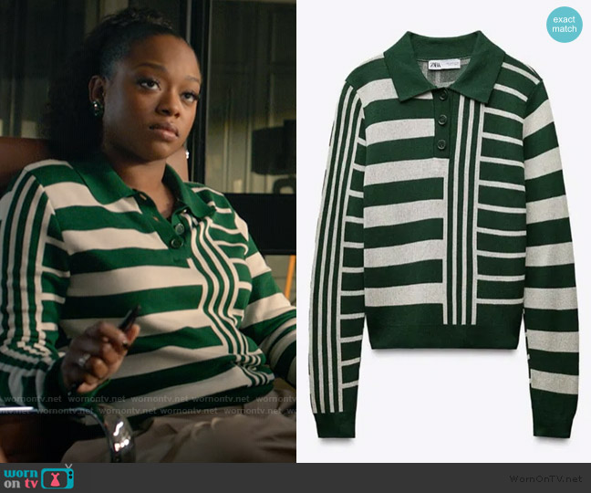 Zara Striped Knit Polo Sweater worn by Izzy Letts (Jazz Raycole) on The Lincoln Lawyer