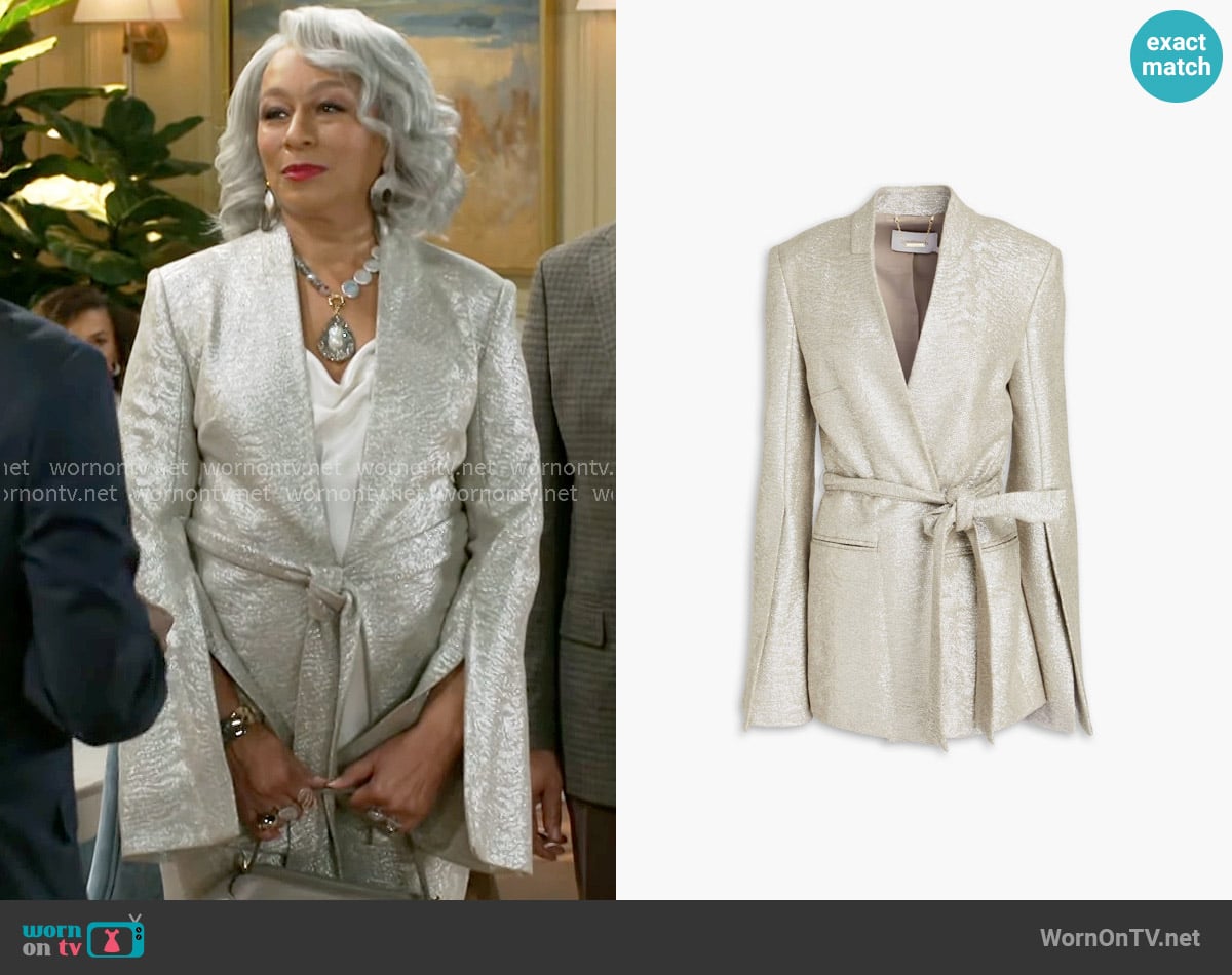 Zimmermann Metallic cotton-bouclé blazer worn by Anita Dupree (Tamara Tunie) on Beyond the Gates