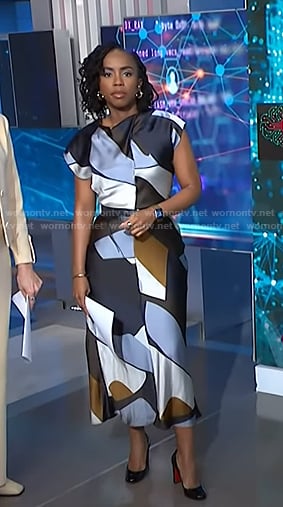 Zinhle’s satin geometric print dress on NBC News Daily