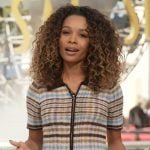 Zuri’s striped short sleeve cardigan on Access Hollywood