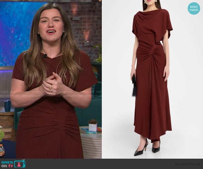 A.L.C. Dena Draped Crepe Midi Dress worn by Kelly Clarkson on The Kelly Clarkson Show