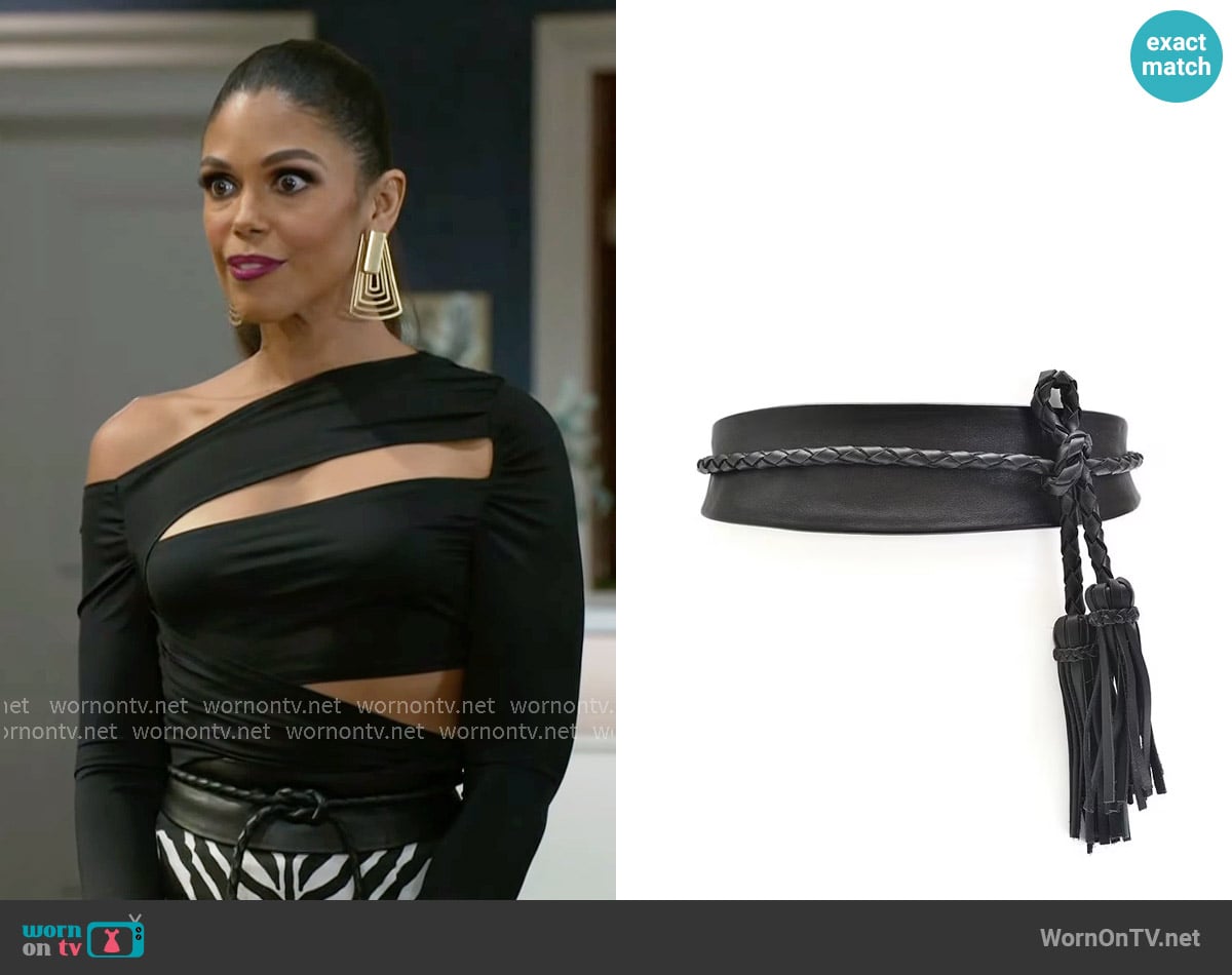 Ada Lucky Leather Braided Tassel Wide Wrap Belt worn by Dani Dupree (Karla Mosley) on Beyond the Gates