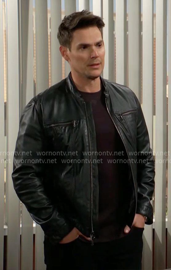 Adam’s black leather jacket on The Young and the Restless