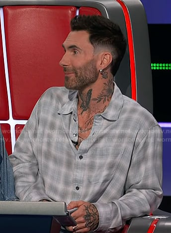 Adam’s grey plaid button down shirt on The Voice