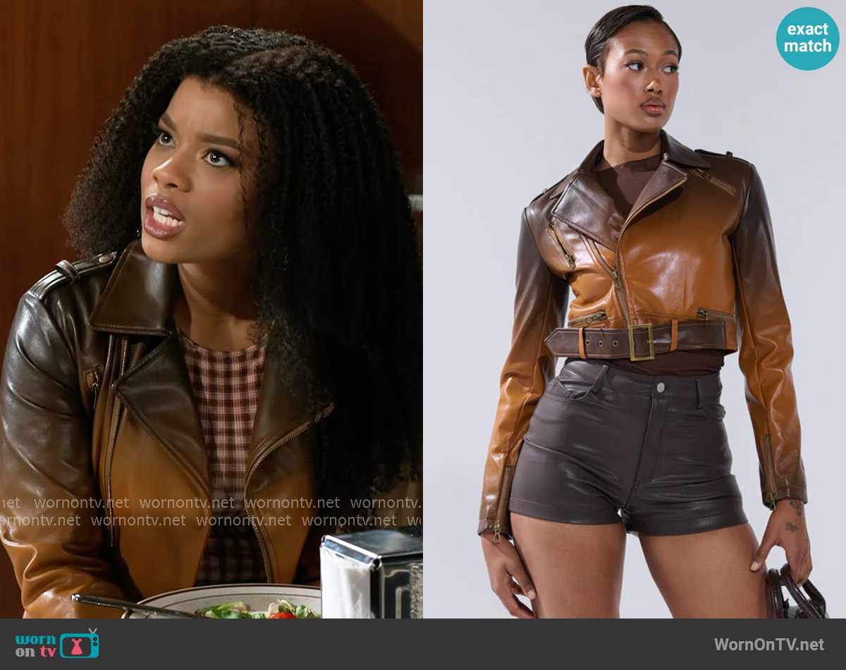 Akira Enora Ombre Moto Jacket worn by Eva Thomas (Ambyr Michelle) on Beyond the Gates