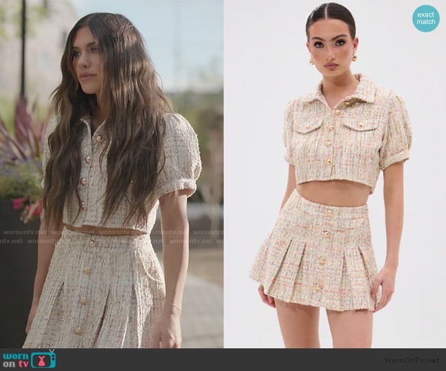 Akira Every Bit of Pretty Tweed Button Down worn by Jessi Ngatikaura on The Secret Lives of Mormon Wives