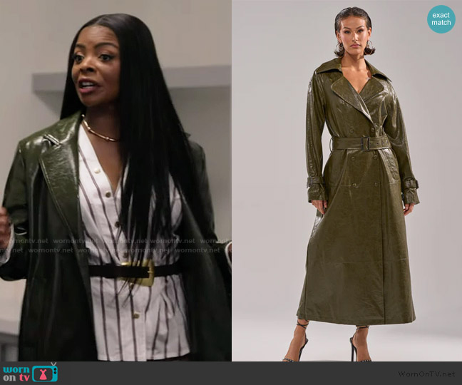 Akira Gemini Everyday Trench in Olive worn by Ava Coleman (Janelle James) on Abbott Elementary