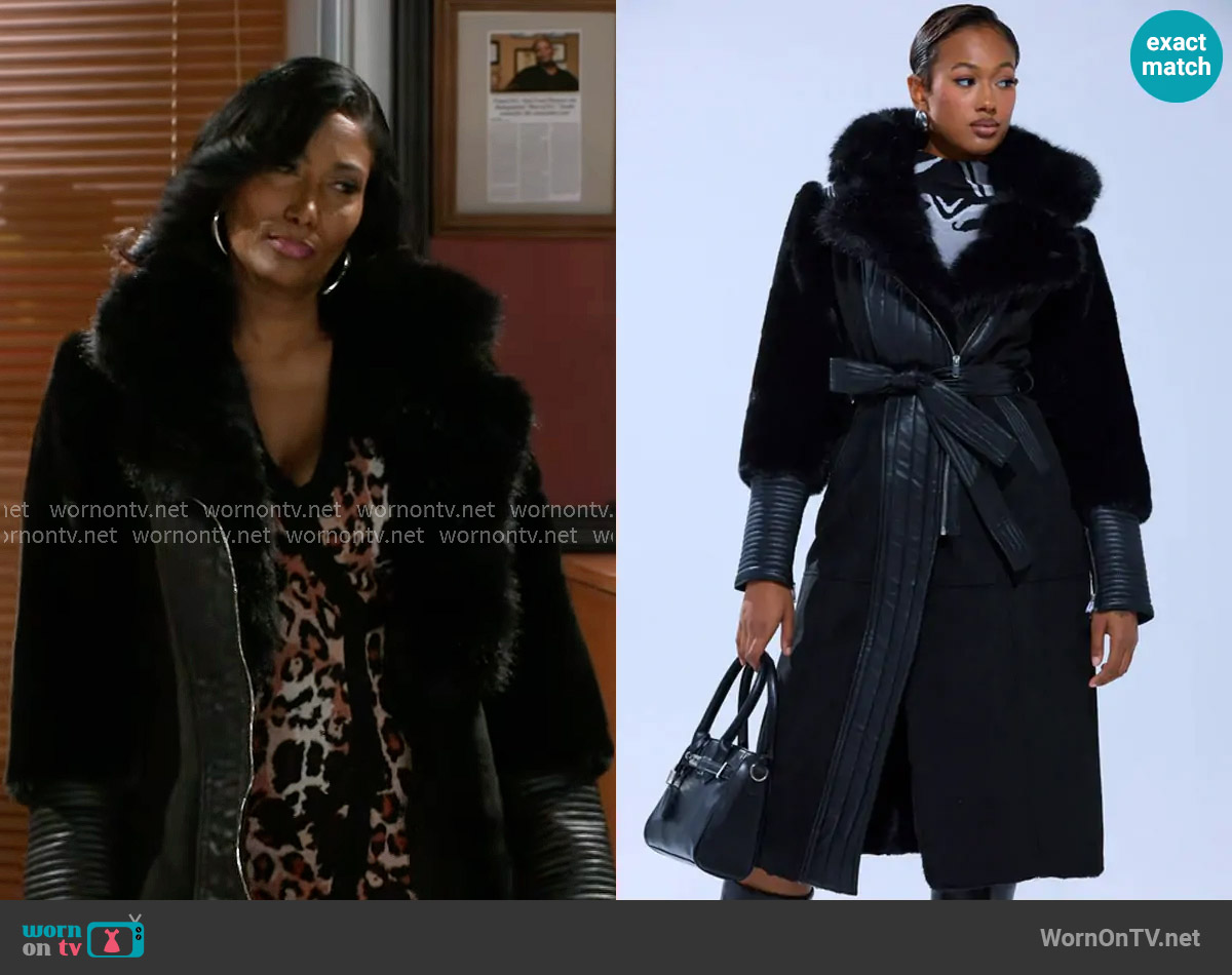 Akira Goodie Mixed Media Coat worn by Dana 'Leslie' Thomas (Trisha Mann-Grant) on Beyond the Gates