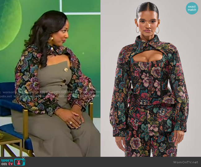 Akira Pretty Lady Brocade Bolero worn by LaKisha Greenwade on Tamron Hall Show