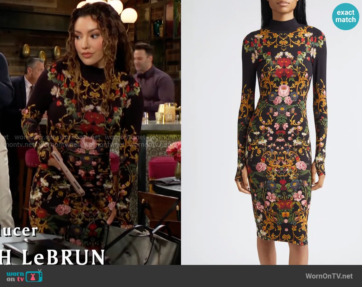 Alice + Olivia Delora Dress in Evermine worn by Audra Charles (Zuleyka Silver) on The Young and the Restless