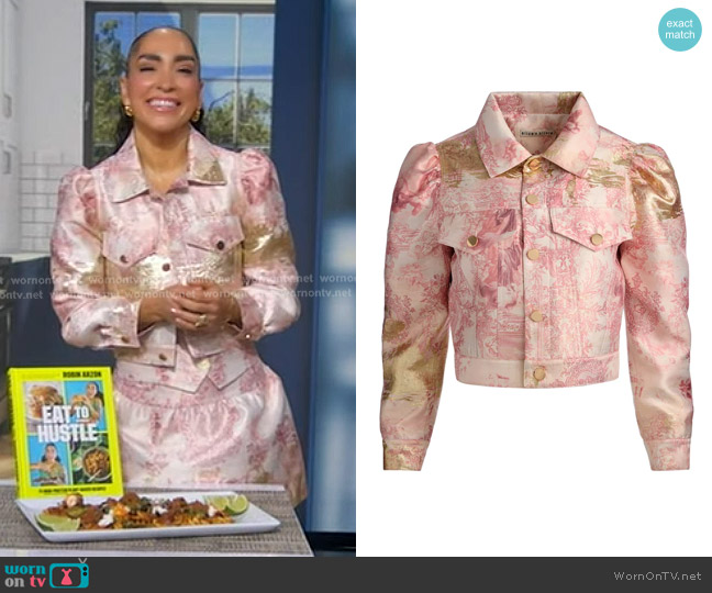 Alice + Olivia Lana Puff Sleeve Jacket in English Rose Toile worn by Robin Arzon on Good Morning America