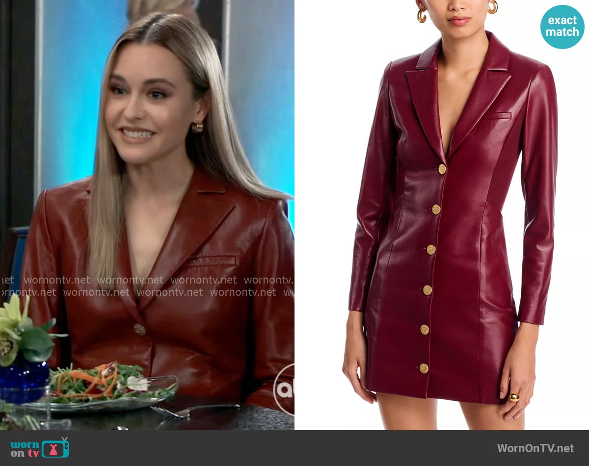 Alice + Olivia Michelle Faux Leather Dress in Oxblood worn by Jacinda Bracken (Paige Herschell) on General Hospital