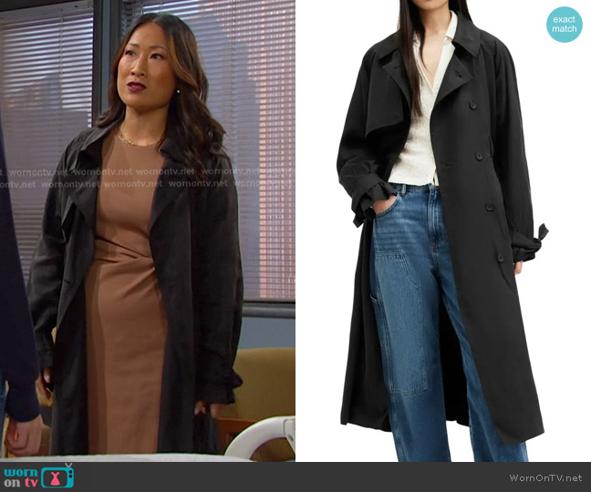 All Saints Kikki Trench Coat worn by Melinda Trask (Tina Huang) on Days of our Lives