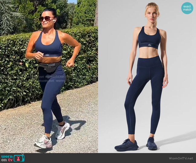 Alo Airlift Suit Up Bra in Navy worn by Kyle Richards on The Real Housewives of Beverly Hills