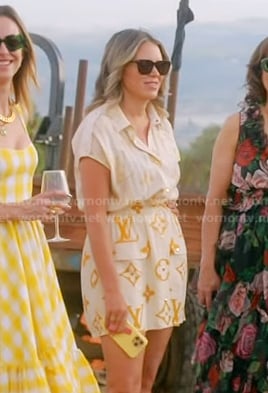 Amanda’s irovy logo print dress on The Real Housewives of Beverly Hills