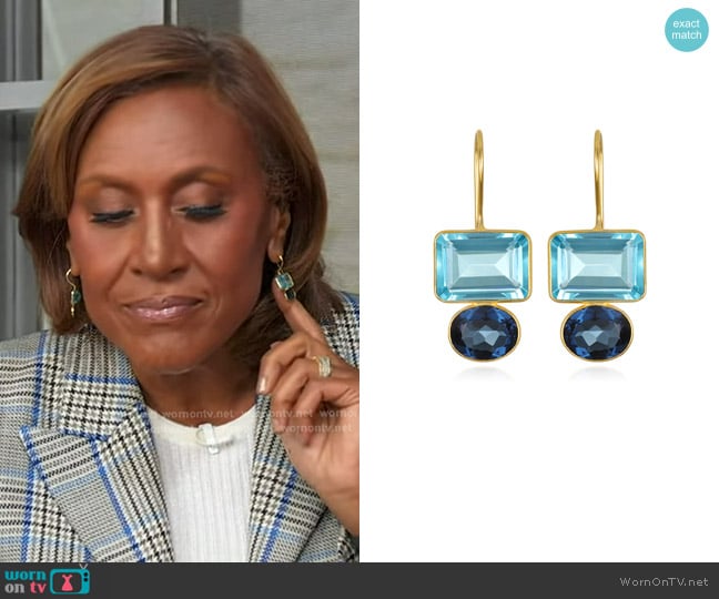 Amelia Rose Valencia Earring in Sky Blue & Royal Blue Gold worn by Robin Roberts on Good Morning America
