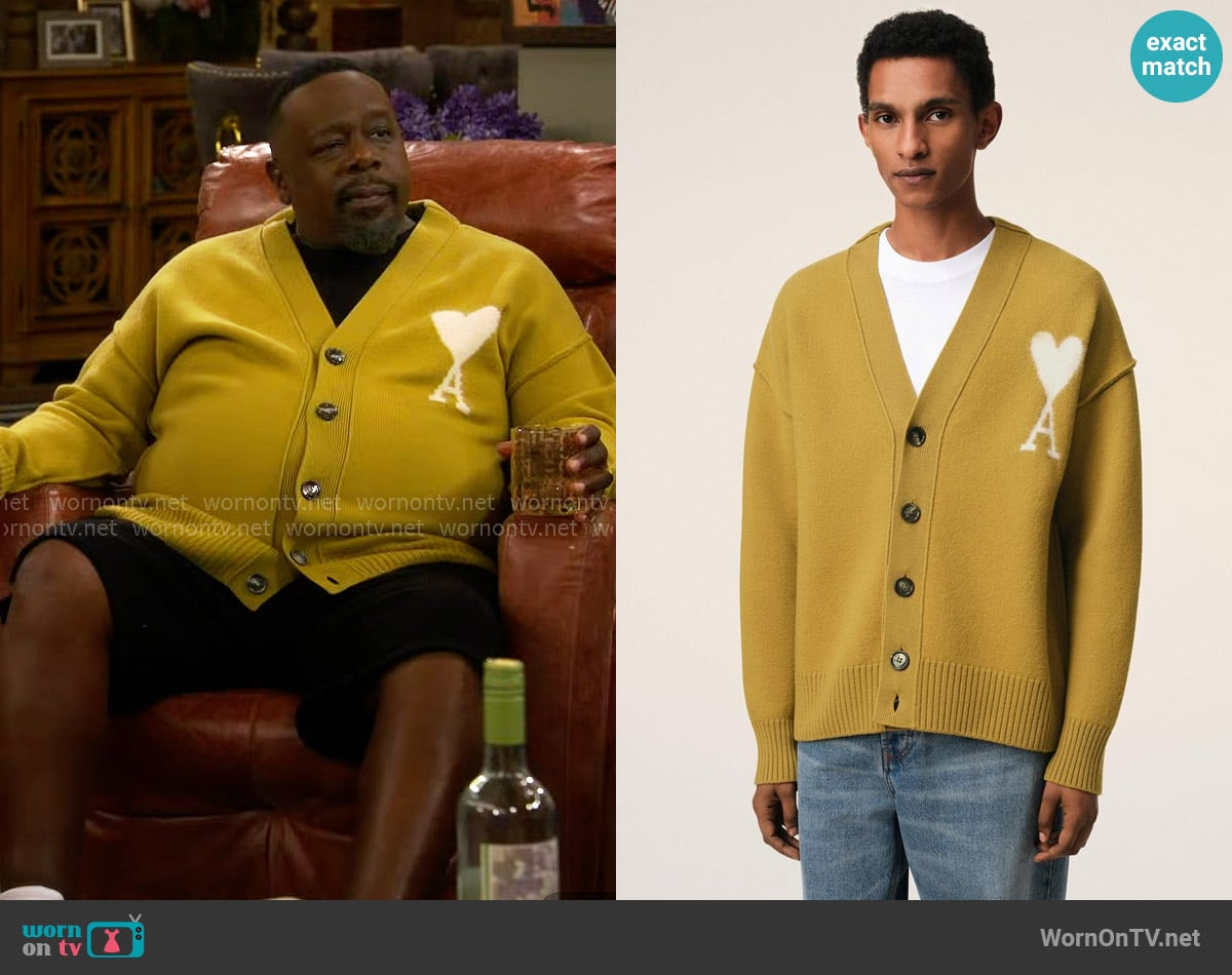 AMI Paris Wool De Coeur Cardigan worn by Calvin (Cedric The Entertainer) on The Neighborhood