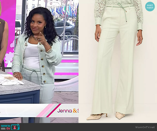 Ann Taylor The Belted Margot Pant in Pale Aqua worn by Sheinelle Jones on Today