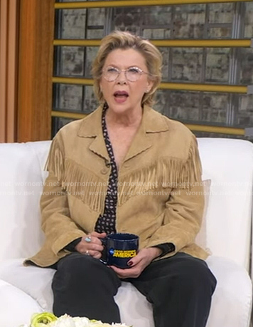 Annette Bening’s beige fringed suede jacket on Good Morning America