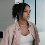 Andrea’s pink striped cropped shirt on Marshals