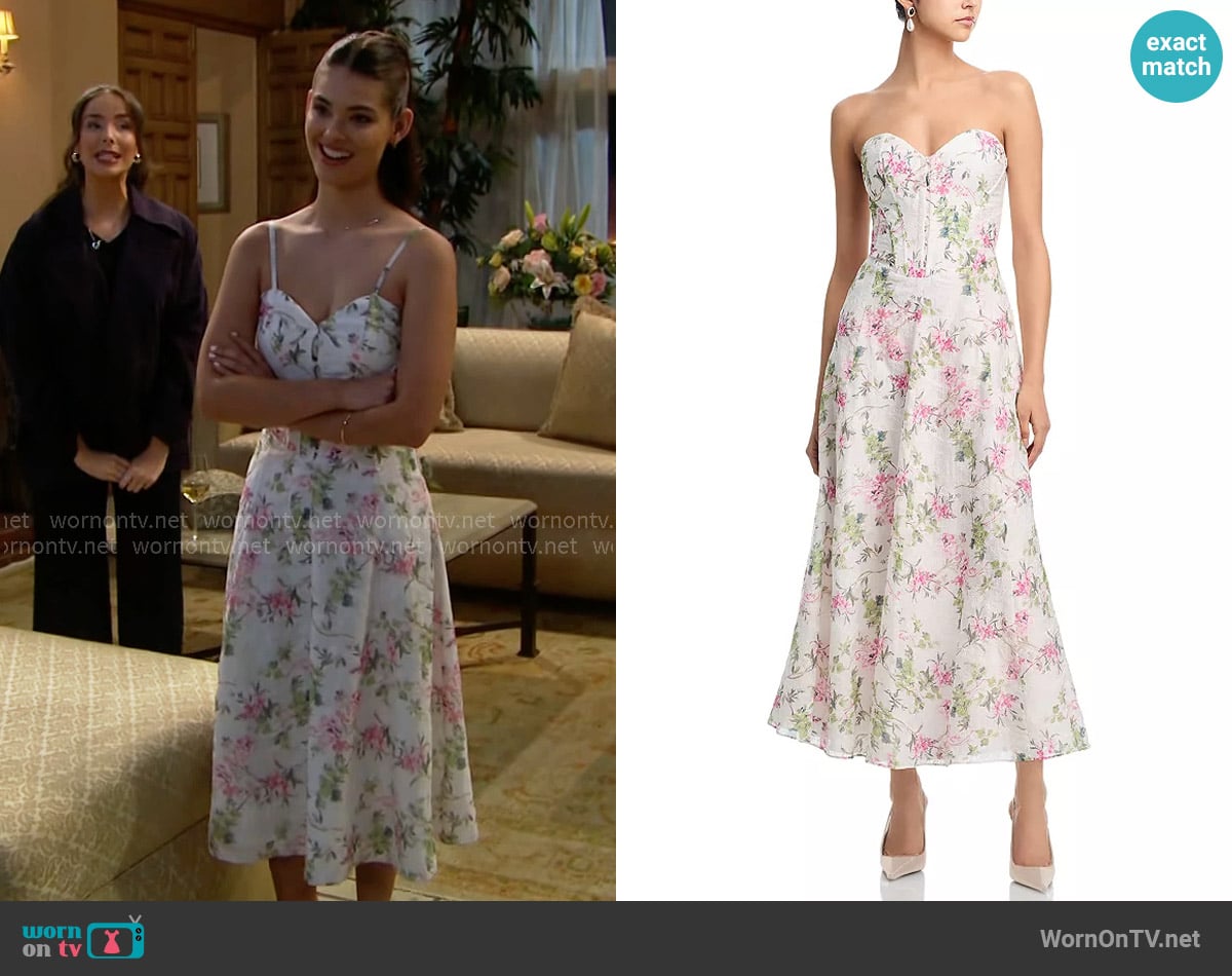 Aqua x Wuthering Heights Strapless Smocked Back Dress worn by Electra Forrester (Laneya Grace) on The Bold and the Beautiful