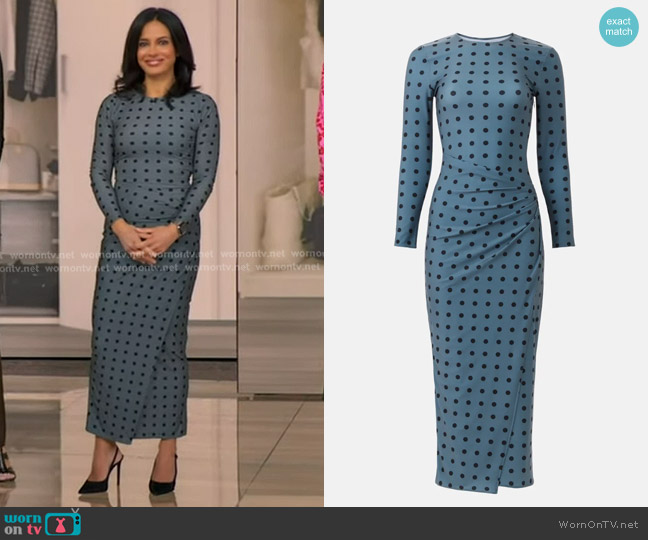 Arias New York Polka Dot Draped Pencil Dress worn by Dr. Tara Narula on Good Morning America