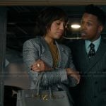 Eleanor’s gray animal print blazer and pants on Imperfect Women