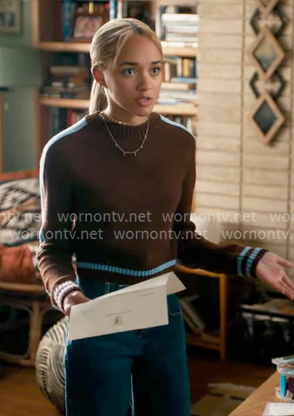 Ava’s brown and blue sweater on High Potential