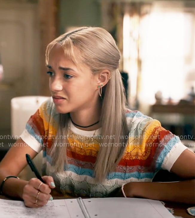 Ava’s striped pointelle knit top on High Potential