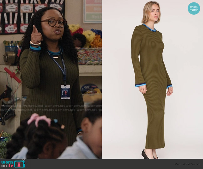 Avec Les Filles Long Sleeve Ribbed Neck Maxi Dress worn by Janine Teagues (Quinta Brunson) on Abbott Elementary