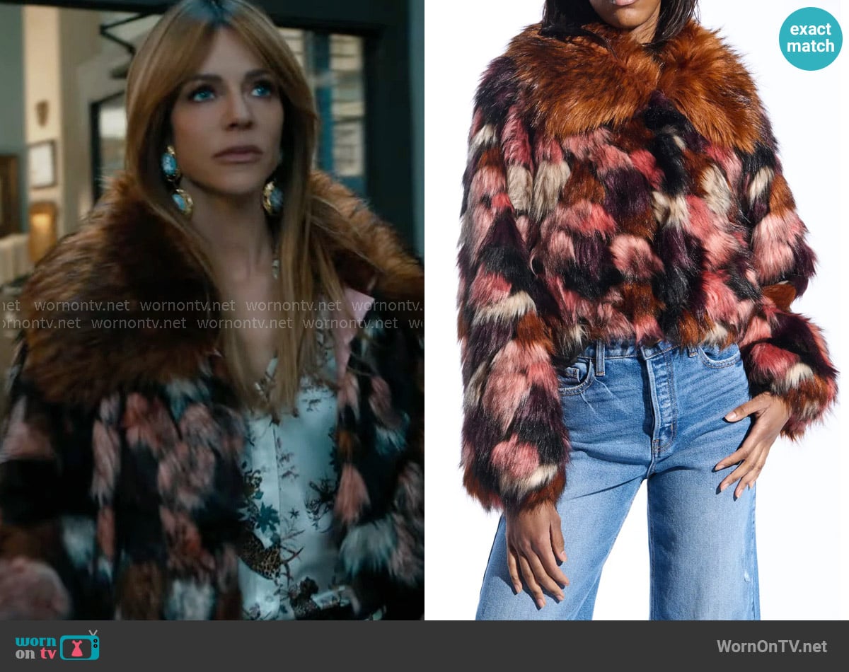 Azalea Wang Molly Multicolor Faux Fur Jacket worn by Morgan Gillory (Kaitlin Olson) on High Potential
