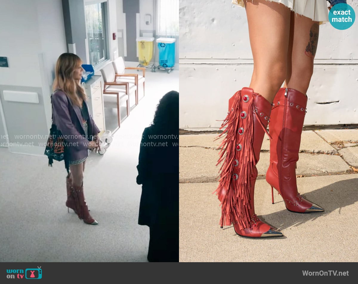 Azalea Wang Pelagiana Boots worn by Morgan Gillory (Kaitlin Olson) on High Potential