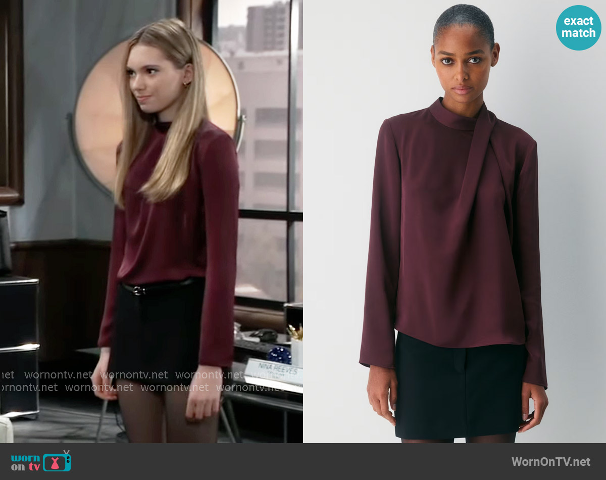 Babaton Nolita Satin Blouse worn by Charlotte Cassadine (Bluesy Burke) on General Hospital