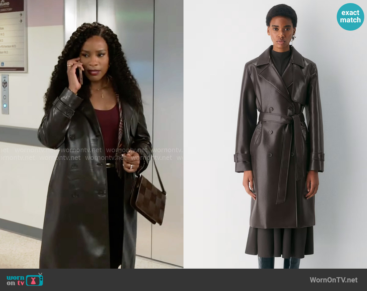 Babaton Tabloid Trench Coat UnReal Leather worn by Naomi Hamilton Hawthorne (Arielle Prepetit) on Beyond the Gates
